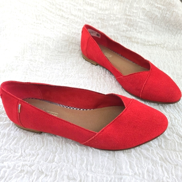 TOMS Shoes Womens W10 Jutti Neat Slip On Loafers Flats Red Suede Minimalist Shoe - Picture 1 of 12